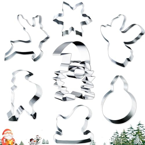 7Pcs Ausstechformen Weihnachten Set,Edelstahl Keksausstecher Wichtel Plätzchenausstecher Elch Schneeflocke Engel Weihnachtsmann Ausstecher Weihnachten Kinder für Backen Torten Fondant Kekse