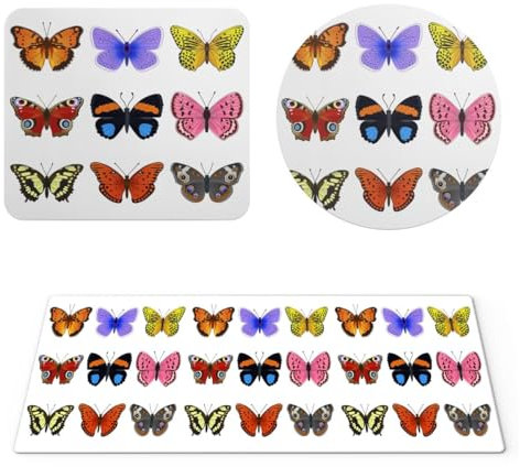 EHOMERY Tapis de Souris Gamer Personnalisable Tapis Souris Pro Papillon Tapis de Souris r 3XL Mouse Pad pour la décoration du Bureau - 3 Pack [30x80 cm, 20x24 cm and Dia 20 cm]