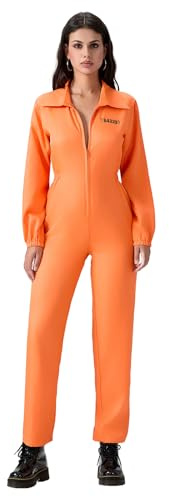 Felcia vuxen fånge jumpsuit, orange prisoner, overaller, panndräkt, övertygande, rånare, maskeraddräkt, karneval, fest, cosplay, outfit (C-orange kvinnor, L)