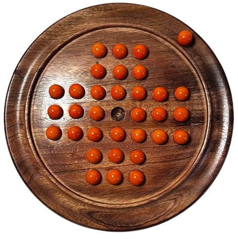 Solitaire Brettspiel aus Holz mit opalorangefarbenen Glasmurmeln, klassisches Solitärspiel aus Holz, Strategie-Brettspiel, Familien-Brettspiel, Spiele für eine Person, Brettspiele, Brettspiele, 22 cm