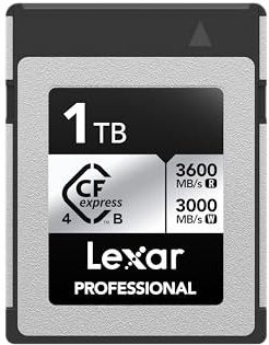 Lexar 1TB Professional CFexpress Type B Silver 4.0 Speicherkarte für Fotografen, Videofilmer, bis zu 3600/3000 MB/s, 8K Video (LCXEXS4001T-RNENG)