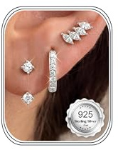 Roheafer Set med örhängen för damer i 925 sterlingsilver, 18K guldpläterade, örhängsstift, huggie-örhängen, set med flera piercingar, hypoallergena, små silvercreoler, stapelbara för känsliga, 10