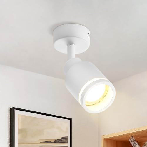 Deckenstrahler LED 1 Flammig Deckenlampe für Schlafzimmer GU10 Schwenkbar | Deckenleuchte Weiß Deckenspots Metall Wohnzimmer Modern Spotlight für Schlafzimmer Esszimmer Büro (Ohne Leuchtmittel)