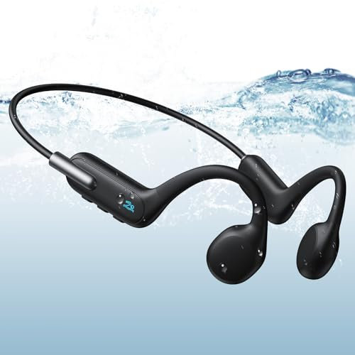 Waearmusic Swimming Headphones, Bone Conduction Wireless Bluetooth 5.3 IPX8 Waterproof Open Ear Sports Earphones for Swimming, Running, Hiking - Black