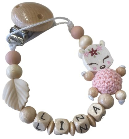 Personalisiertes Geschenk für kleine Kinder – Mädchen & Jungen - Natur Holz Motiv Blatt Reh Rosa