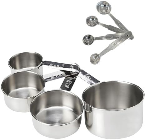 Dexam Stainless Steel 8-Piece Measuring Cups & Spoons Set – Premium Kitchen Tools for Baking & Cooking, Perfect for Dry & Liquid Ingredients, Durable, Rust-Resistant, and Easy to Clean