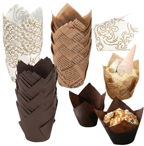 150 Stück Muffinförmchen Papier, Muffins Papierförmchen, Tulpenform Backförmchen für Party Hochzeit Geburtstagsfeier