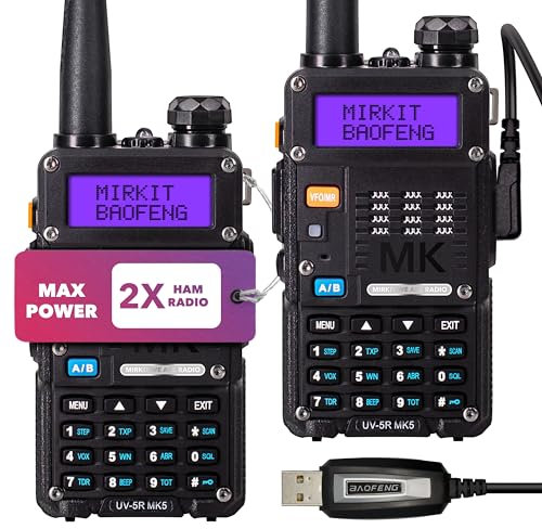 2X BAOFENG MK5 8 Watt Max Power VHF/UHF Mirkit Edition 2025 Full Kit Ham Radio with Baofeng Programming Cable