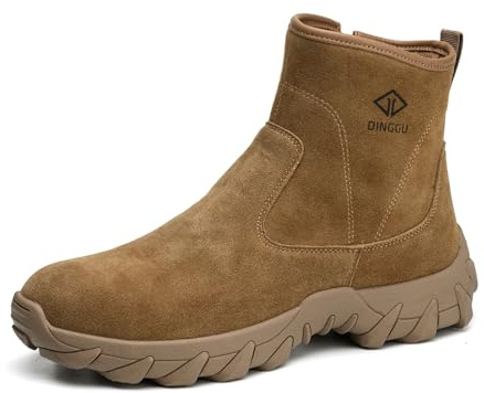 DINGGU Steel Toe Boots for Men Leather Welding Comfortable Work Boots Slip Resistant Safety Construction Shoes Brown 9.5