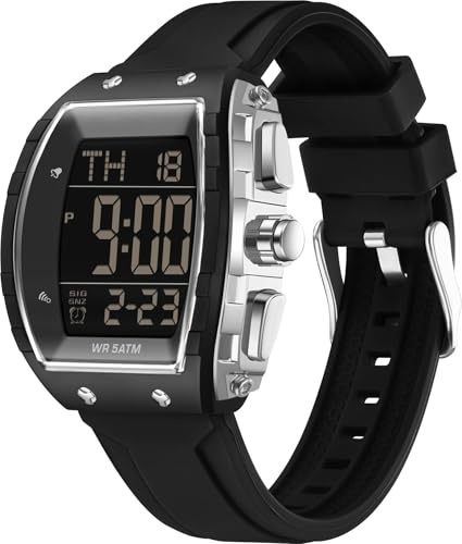 Reloj digital para hombre, relojes deportivos únicos Tonneau militares, tácticos, impermeables, cuadrados, con cronómetro, alarma, cuenta regresiva, luminoso, doble hora, curvado, esfera grande, para