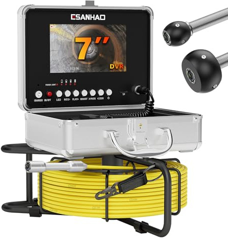 ESANHAO Endoscopio per Tubi 20/30M con Schermo AHD 7 DVR, 1080P HD, Scheda 16GB Inclusa, Contametri, Marcatura Metri, IP68 Impermeabile, per Tubi Fognari Industriali (20M-Telecamera da 23mm)