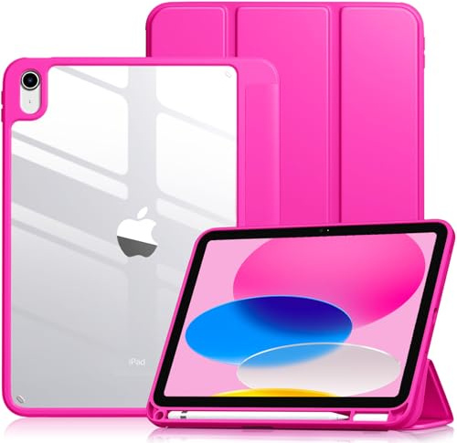 Vobafe Hülle für iPad (A16) 11. 11 Zoll 2025/10 Gen 10.9 2022, Pitaya Rot | Hart PC Transparent Cover Rückseite Schutzhülle, iPad Hülle mit Stifthalter, Unterstützt Touch ID, Auto Schlafen/Wachen
