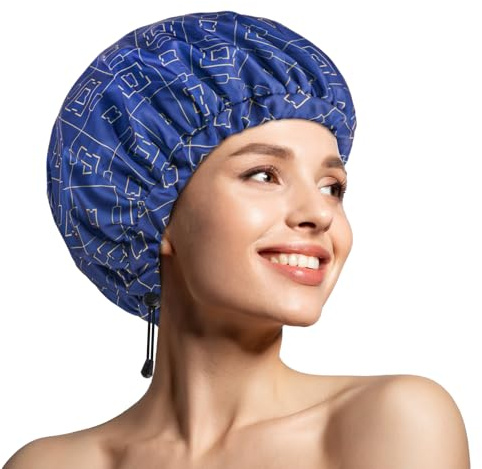 1 pz cuffie da doccia, cuffia per capelli impermeabile extra large e regolabile e doppio strato per donna, design oversize per tutte le lunghezze di capelli