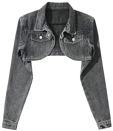 Giacche di jeans da donna, coprispalle in stile bolero anticato, corto elasticizzato, cappotto in denim con bottoni, cardigan per autunno e primavera