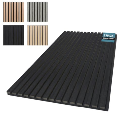 AKUMAX Wooden Wall Panels-23.6 x 47.2 x 1.4 Wood Soundproof Slat Acoustic Panels for Wall and Ceiling-3D Wall Panels High Density Sound Thick Dampening Panels (Black Oak)