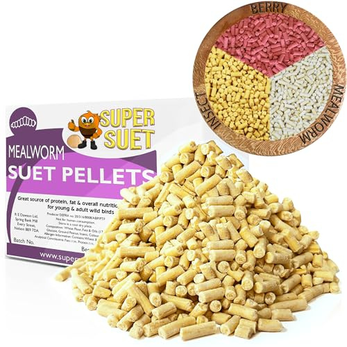 3kg Suet Fat Pellets Bag mix. For Wild Birds High Energy Feed - MADE IN UK - Bird Food - Perfect for Hanging Bird Feeders (3kg, Mealworm)