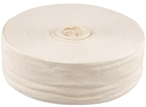 KOHAND Schrägband aus Baumwoll-Twill, Fischgrätenmuster, 60 mm x 50 m, zum Nähen von Gurtband, Handwerk, Weiß