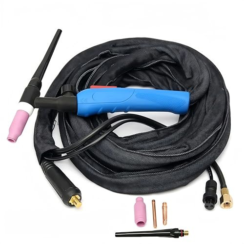 PLASMARGON WP-17F TIG-Schweißbrenner komplett Flexibler Euro-Stil Kopf 150 Amp Luftgekühlt 7 Meter, Anschluss M16x1.5, 2-Pin Stecker, DKJ 10-20 mm