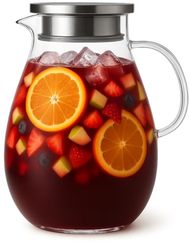 3L Extra Large Glass Pitcher Water Jug – Borosilicate Glass Beverage Dispenser for Sangria, Fruit Punch, and Iced Tea, Ideal for Parties and Holiday Gatherings