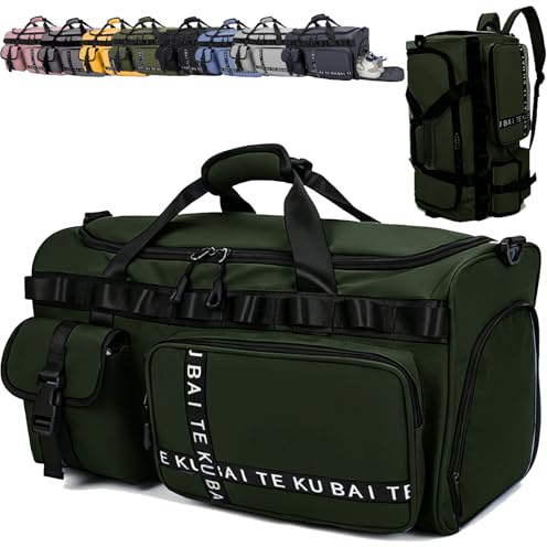 AUNGKWANG Reisetasche Damen Herren, 65L Wasserabweisende Sporttasche, Reise Tasche mit Schuhfach und Nassfach, Gym Bag, Handtasche, Umhängetasche, Schultertasche für Reisen, Fitness, Sport, Grün