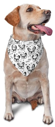 Hundehalstuch mit französischer Bulldogge und Herzaufdruck, für kleine, mittelgroße und große Hunde, verstellbar, niedlich, dreieckig, Lätzchen, Schal, Taschentuch, Zubehör