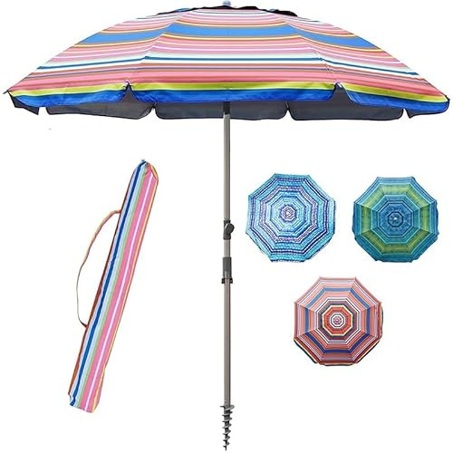 Parasol de plage réglable de 200 cm, léger avec franges, parasol portable pour terrasse, jardin, relaxation avec sac de transport, rose, 200cm/6.5ft
