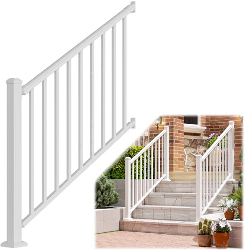 Egadis 1 Pack 36 in. H x 4 ft. W White Porch and Deck Railing Kit, Aluminum Stair Railing Kit, Textured AAMA 2604 Powder-Coat Finish Modular Rail for Concrete Steps or Wooden Stairs (1 Post, 1 Panel)
