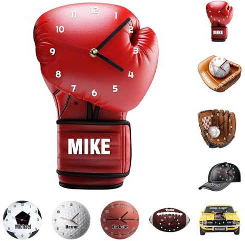 HLCYANYA Orologio da parete personalizzato con guantoni da boxe e nome, orologio sportivo personalizzato, ideale per camera, soggiorno o sala giochi, regalo perfetto per appassionati di boxe