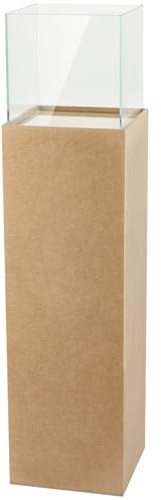 Dekorativ golvlykta i MDF och glas, Ljusstake för blockljus, Dekorpelare för vardagsrum, balkong och terrass, Brun MDF, 100 cm hög