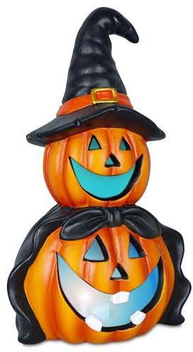 iN LED Colour Changing Ceramic Halloween Witch Pumpkin – Real Ceramic Halloween Decoration with Batteries Included – Unique Eye Catching Party Decor Ornament – 24x14cm