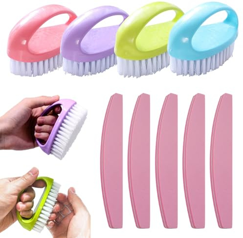 4-Pack Heavy Duty Nail Brushes ABS Handle with 5 Pink Rolling Strips - Firm Nylon Bristles Deep Clean for Hands, Feet, Mechanics & All Users