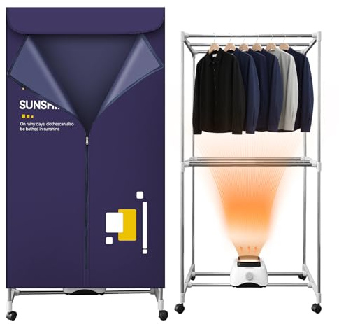 ConBlom Tendedero eléctrico con cubierta para secar la ropa, 1500 W, secadora portátil con temporizador de 180 minutos, acero inoxidable, para uso interior en casa