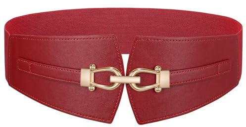 SANSTHS Red Belt for Women UK Plus Size Elastic 1950s Accessories for Women Wide Ladies Belts for Dresses Vintage Outfits Costumes Red S