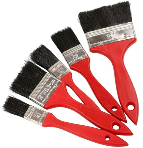 Hao Zhu 5pcs Natural Bristle Paint Brush Set - for Cutting In, Gloss, Varnish & Wood Stains - Sharp Lines, Sizes 0.5-2.5 inch - DIY Decorating, Garden & Crafts