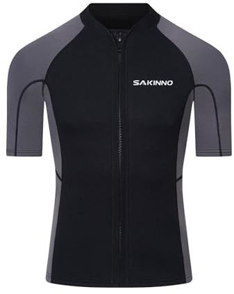 Miutii Combinaison en néoprène pour homme - 2 mm - Manches courtes - Veste en néoprène avec fermeture éclair à l'avant - Pour la plongée, le surf, la natation - Gris - 4XL