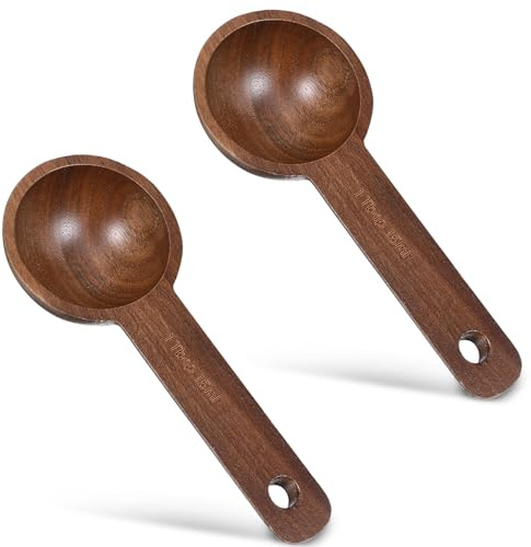 2 Pcs Walnut Wooden Coffee Scoop, Wooden Coffee Bean Measuring Spoon, Handmade Tablespoon Measuring Spoons, 1 Tbsp Wood Measure Spoons for Beans