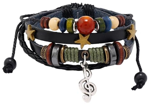 HUIANGLIYG Retro-Lederarmband Mit Bunten Perlen, Stern- Und Notenanhängern, Mehrreihiges Lederarmband Im Y2K-Stil Für Damen Und Herren, Fairy Core Grunge Accessoires