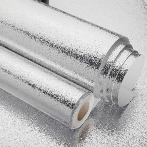 YUURO Aluminium Foil Kitchen Wallpaper,Waterproof Oil-Proof,Self-Adhesive Durable Vinyl Furniture Film for Kitchen Back Wall/Worktop/Cabinet,17.2x118 (A)