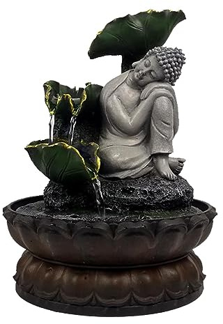 Fuente de mesa de Buda para interiores, pequeña fuente de agua de meditación zen para el hogar, oficina, sala de estar o dormitorio, decoración de interiores