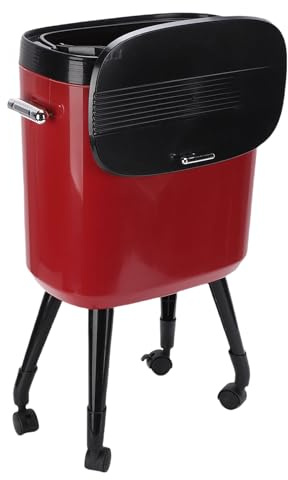 CHEOTIME Bote de basura moderno con patas altas y ruedas, cubo interior extraíble de 15 l, cubo de basura alto y estrecho con ruedas para cocina, oficina, sala de estar, a prueba (Roja)