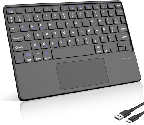 FOGARI Clavier sans Fil 10 Pouces - Pavé Tactile Léger Ultra-Fin, Clavier Bluetooth AZERTY Français pour iPad, Android Tablette Samsung, Xiaomi/Redmi Pad etc, Noir