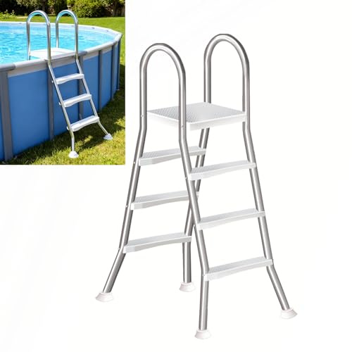 LHFJ 4 Stufige Poolleiter Edelstahl, Pooltreppe für Aufstellpool, Poolleiter 132 cm Poolhöhe, Pool Treppe, Poolstufen für Aufstellpools, Schwimmbadleiter Poolleitern 250 kg Tragkraft,43 in