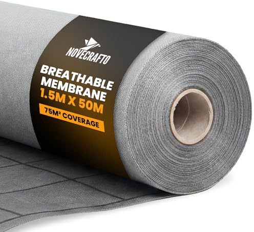 NOVECRAFTO Breathable Roofing Membrane, 1.5m x 50m (75m²) - 100 GSM, 3-Layer Vapor Permeable Roofing Felt Underlay, BBA & CE Approved - Professional Grade Membrane for Sheds, Pitched Roofs & Garages