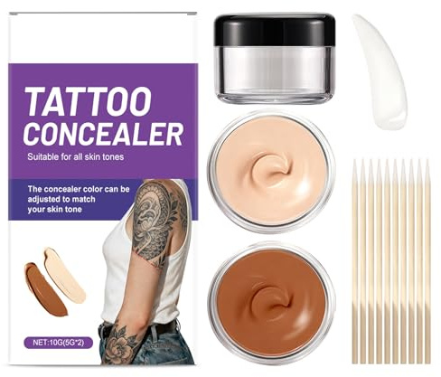 EONFAVE Tattoo Cover up-set, vattentät kamouflage för att täcka tatueringar och hudbrister, 2 blandade färger för ben och armar, naturlig kropps-makeup med långvarig täckning