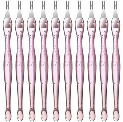 Outils pour Enlever les Peaux Mortes 10 Pièces Rose Pp Acier Inoxydable | Pousseur de Peau Morte à Fourche Incisive, Usage Salon D’ongles et Maison, pour Manucure