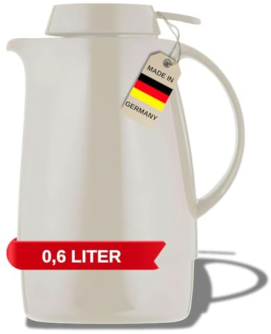 Helios Servitherm Thermoskanne Weiß 0,6L – 6h Heiß - Hält Getränke heiß & kalt – Einhandbedienung - Robustes Design für Kaffee & Tee