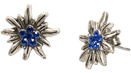 Alpenflüstern Trachten-Ohrstecker Strass-Edelweiß mini - Damen-Trachtenschmuck, Trachten-Ohrringe antik-silber-farben mit Strass-Steinen (blau) DOR033