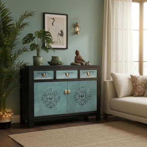 OPIUM OUTLET Meuble Chambre Commode Sideboard Console Buffet chiffonnier Cabinet Armoire de Marriage garderobe Chinois Asiatique Oriental Antique Vintage Shabby-Chic