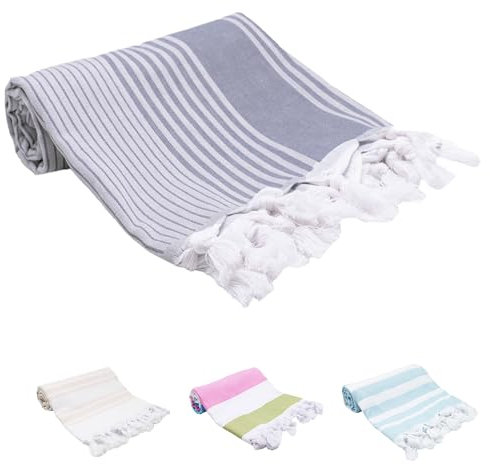 ZOLLNER Toalla Playa Pareo Mujer a Rayas azúles, 90x170 cm, 100% algodón