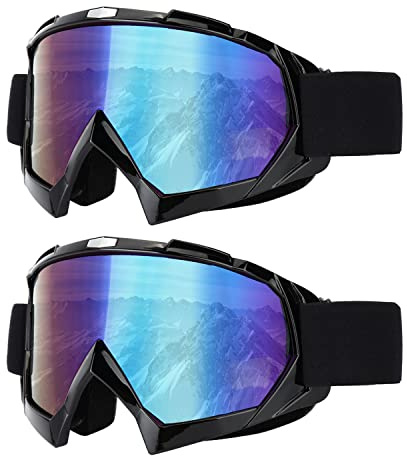 LJDJ Ski Goggles, Pack of 2 - Snowboard Adjustable UV 400 Protective Motorcycle Goggles Outdoor Sports Tactical Glasses Dust-Proof Combat Military Sunglasses for Kids, Boys & Girls, Youth, Men, Women
